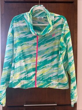 Asics Teal, Lime & White Graphic Zip Jacket